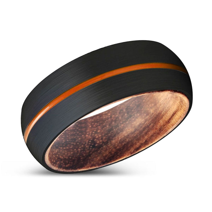ZONAL | Zebra Wood, Black Tungsten Ring, Orange Groove, Domed - Rings - Aydins Jewelry - 2