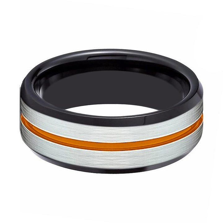 ZORRO | Black Ring, Silver Brushed Orange Groove Black Beveled - Rings - Aydins Jewelry - 2