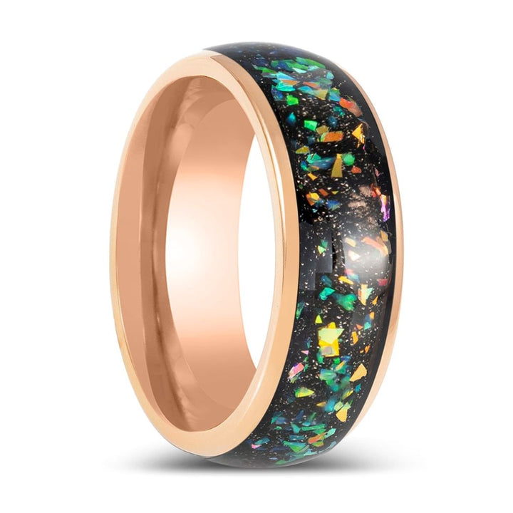 ZUFAR | Rose Gold Tungsten Ring with Opal & Abalone Fragmetns Inlay - Rings - Aydins Jewelry