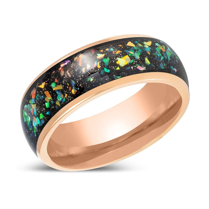 ZUFAR | Rose Gold Tungsten Ring with Opal & Abalone Fragmetns Inlay - Rings - Aydins Jewelry - 2