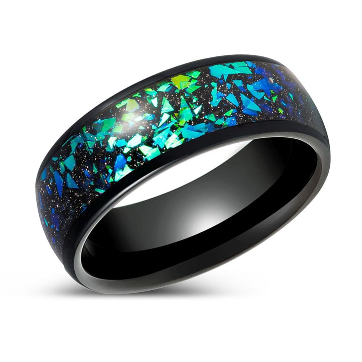 ZURLOU | Black Tungsten Ring Green Opal and Abalone Fragments - Rings - Aydins Jewelry - 2