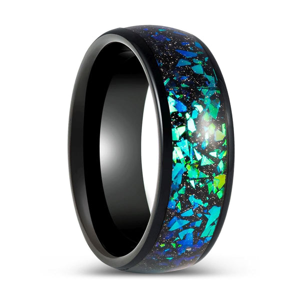 ZURLOU | Black Tungsten Ring Green Opal and Abalone Fragments - Rings - Aydins Jewelry - 1