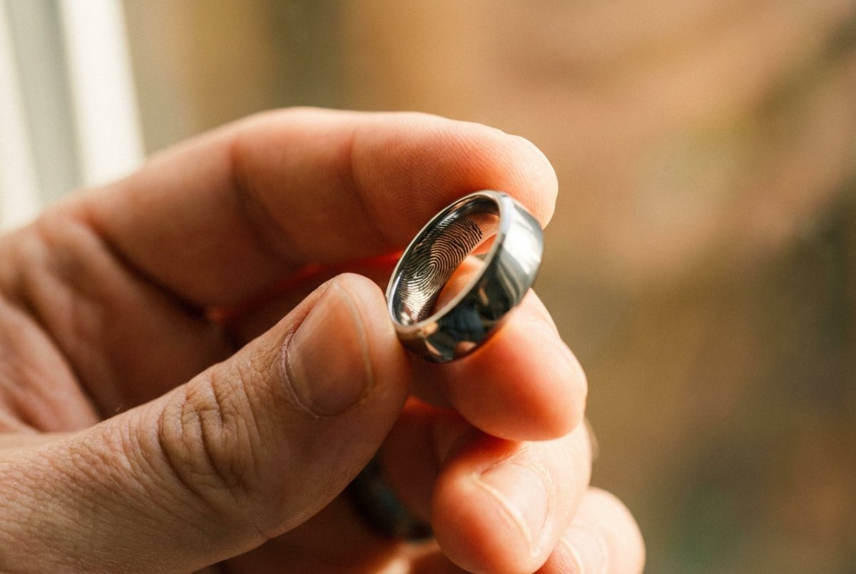 Wedding band with fingerprint engraving on the inside band