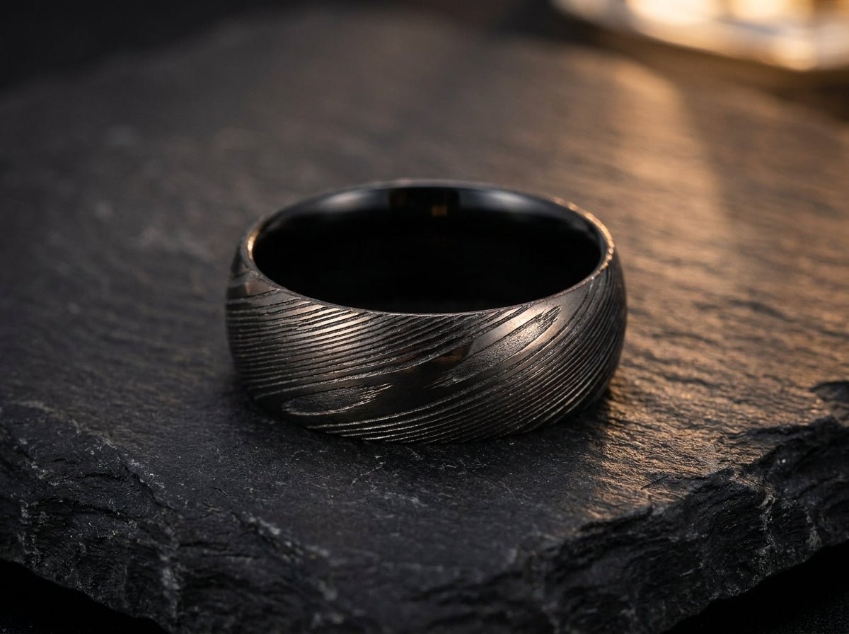 Damascus steel wedding band