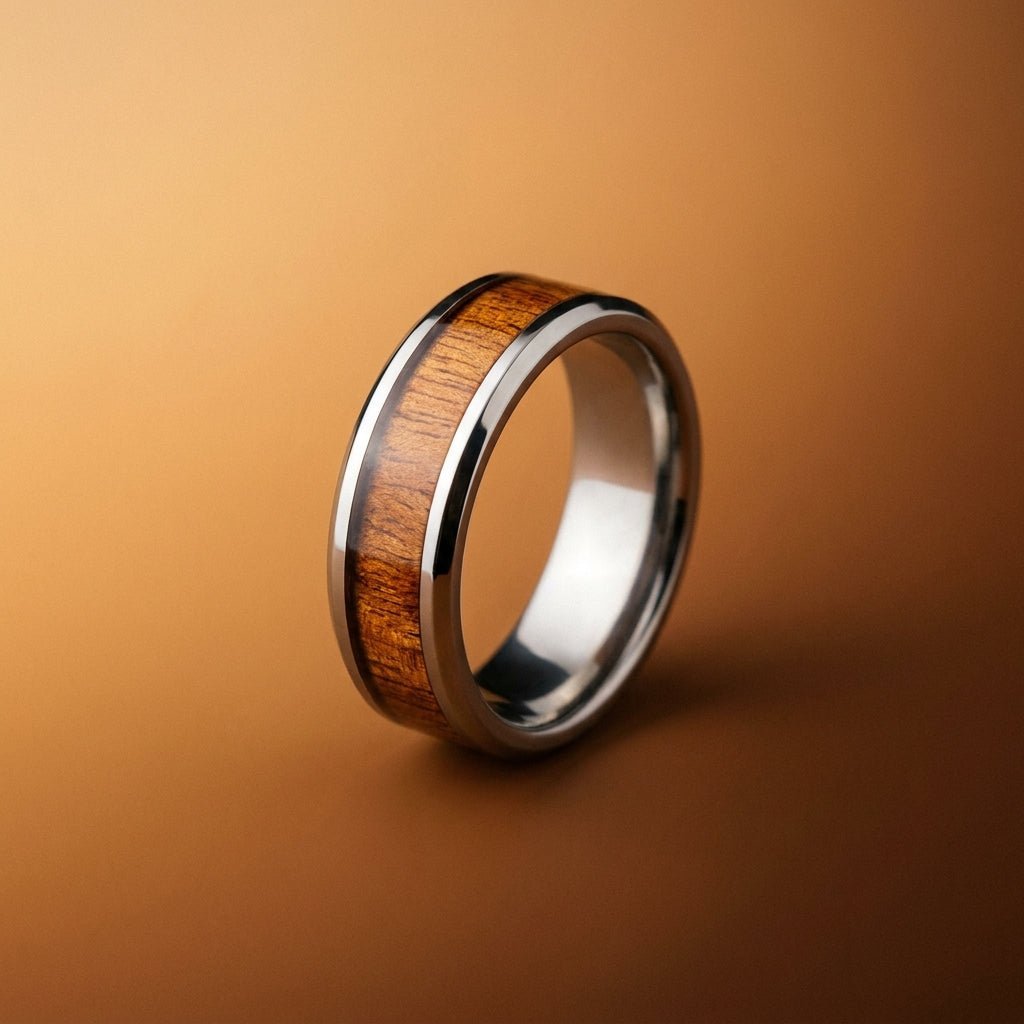 Wood inlay wedding band
